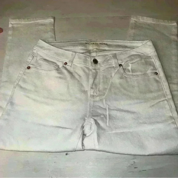 Michael Kors Women’s White Straight Leg Jeans size 4 Gold trim - Picture 2 of 5